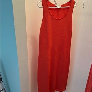 St. John Collection Orange Sheath Midi Dress Sleeveless Scoop Neck with Jacket
